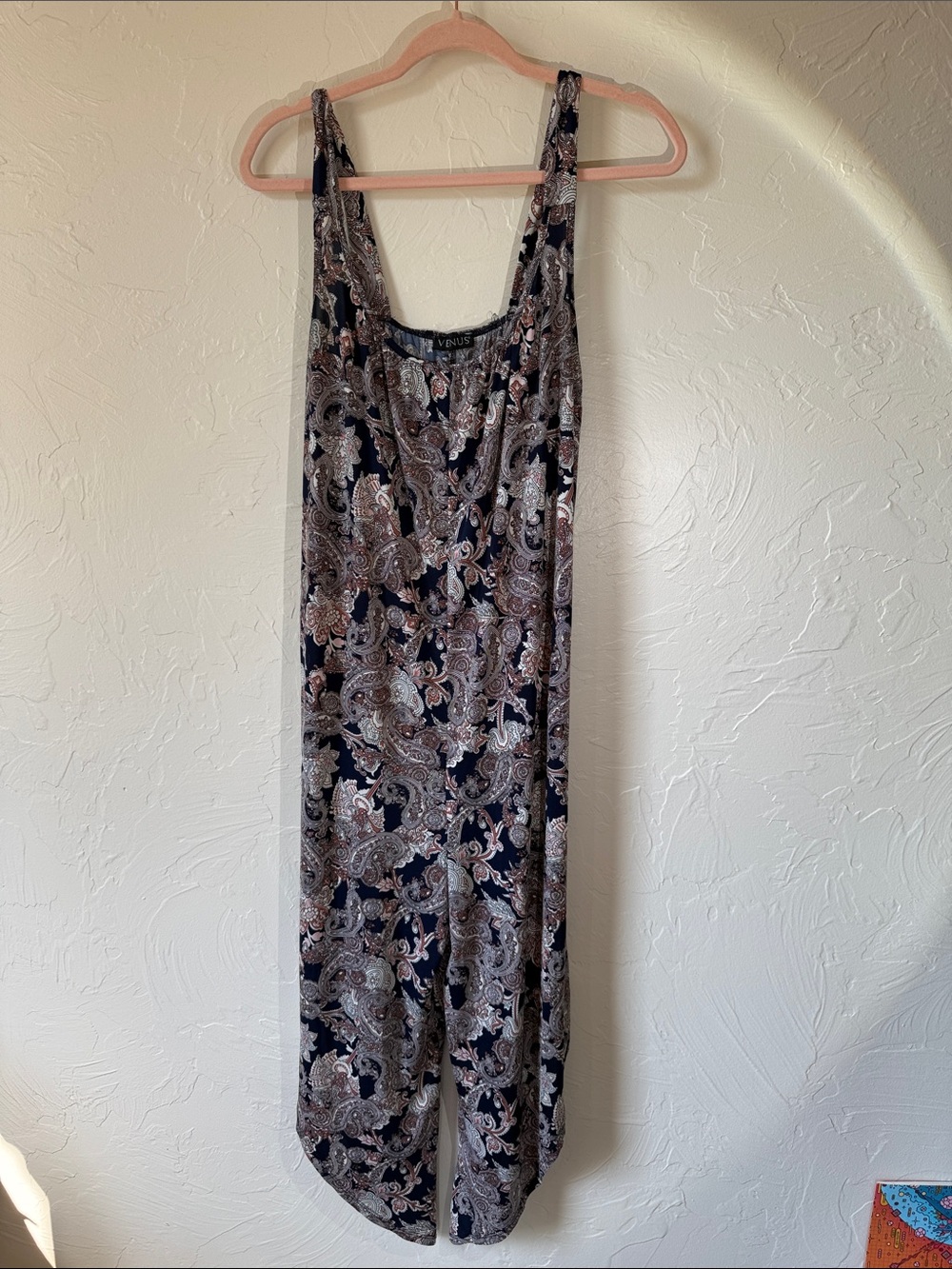 VENUS Navy and Brown Paisley Jumpsuit